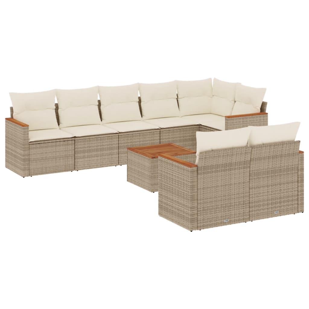 sofasæt til haven 9 dele med hynder polyrattan beige