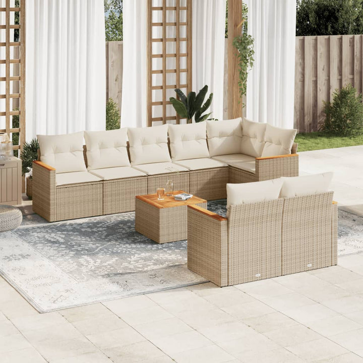 sofasæt til haven 9 dele med hynder polyrattan beige