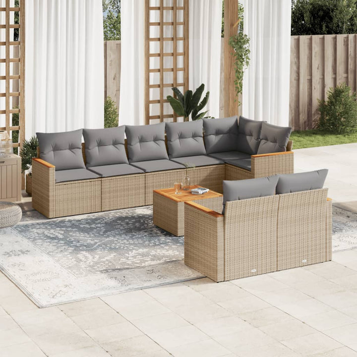 sofasæt til haven 9 dele med hynder polyrattan beige