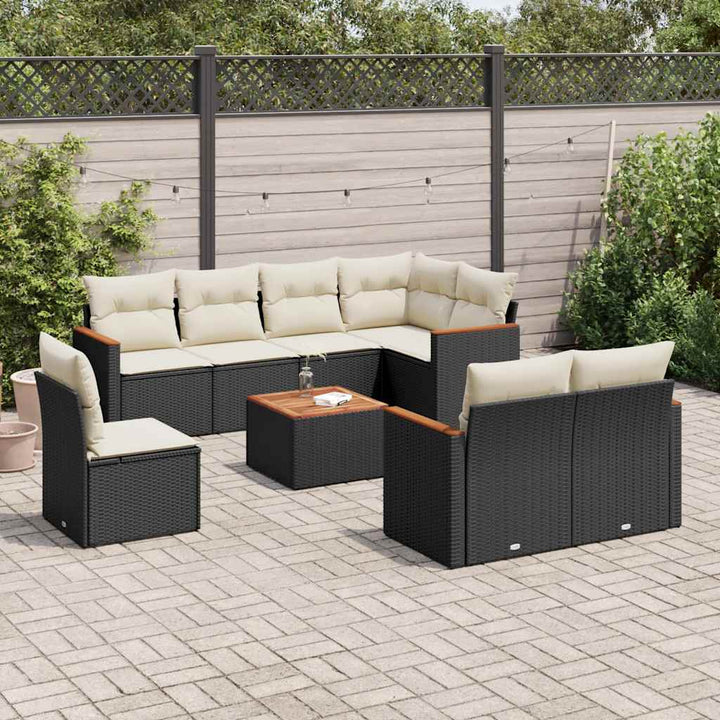 sofasæt til haven 9 dele med hynder polyrattan sort