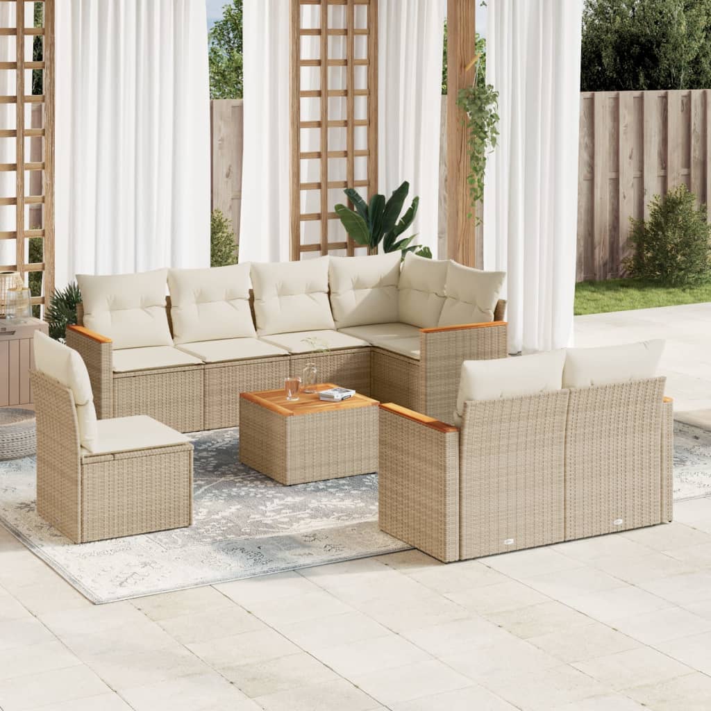 sofasæt til haven 9 dele med hynder polyrattan beige