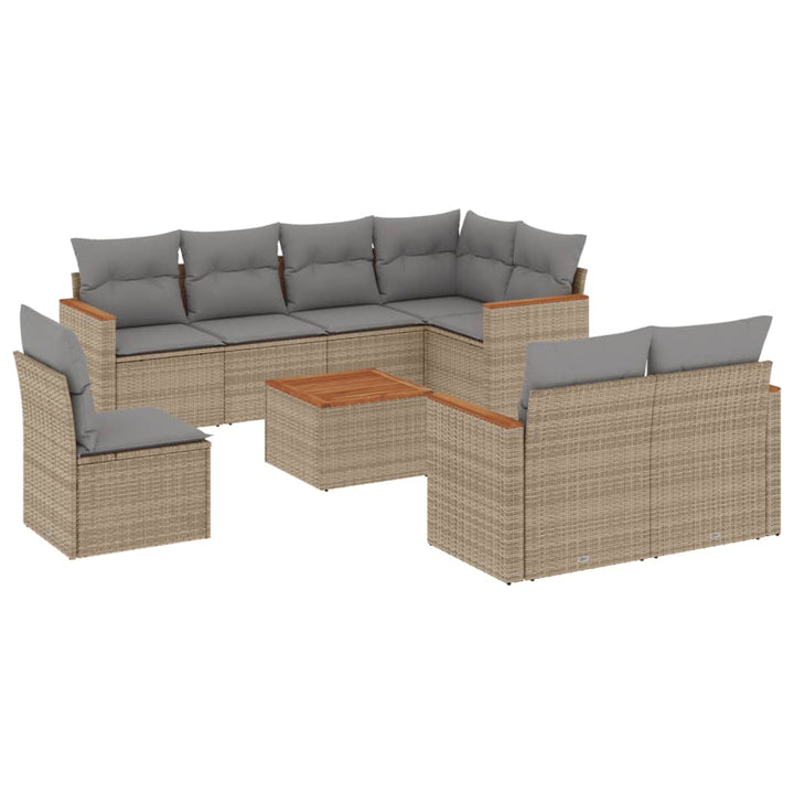 sofasæt til haven 9 dele med hynder polyrattan beige