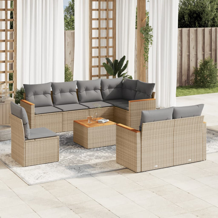 sofasæt til haven 9 dele med hynder polyrattan beige