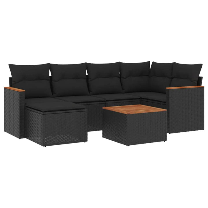 sofasæt til haven 7 dele med hynder polyrattan sort
