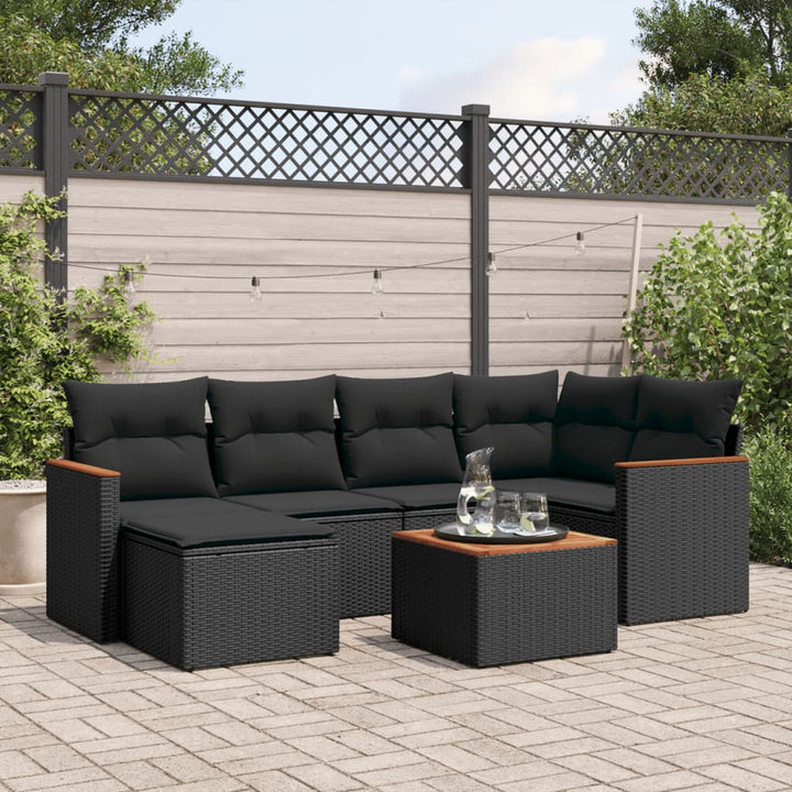 sofasæt til haven 7 dele med hynder polyrattan sort