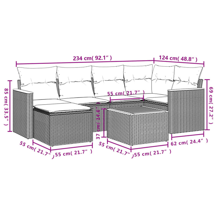 sofasæt til haven 7 dele med hynder polyrattan beige
