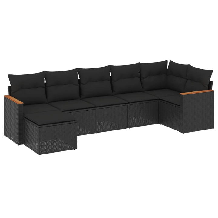 sofasæt til haven 7 dele med hynder polyrattan sort