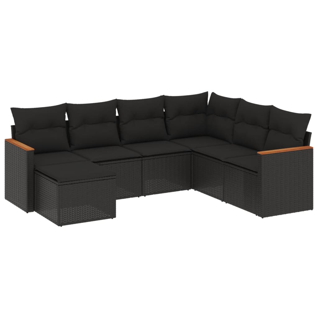 sofasæt til haven 7 dele med hynder polyrattan sort