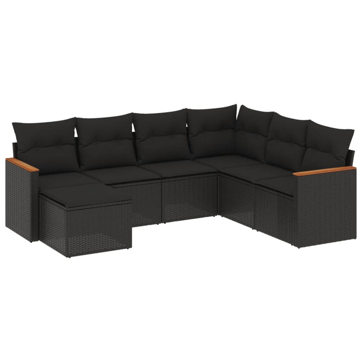 sofasæt til haven 7 dele med hynder polyrattan sort