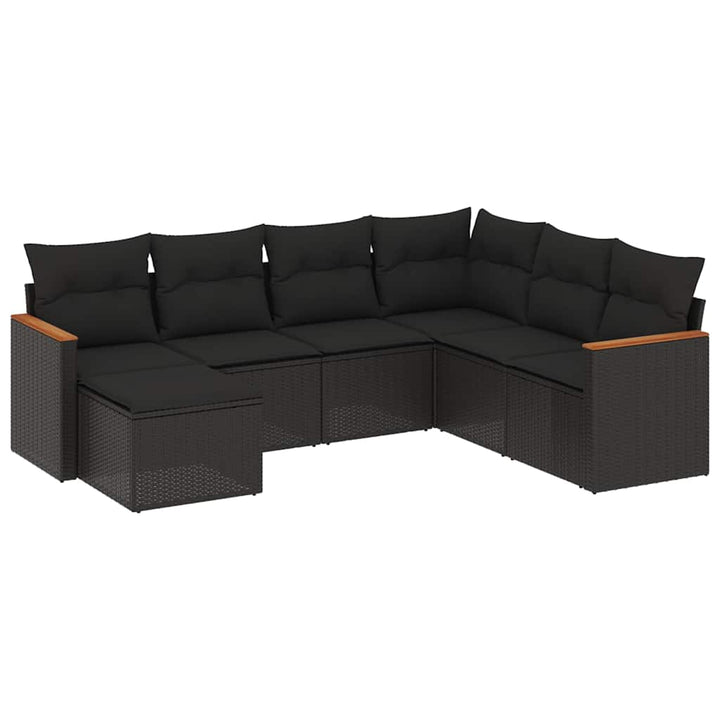 sofasæt til haven 7 dele med hynder polyrattan sort