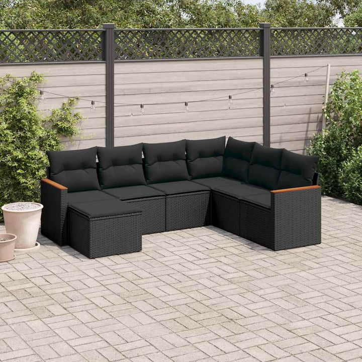 sofasæt til haven 7 dele med hynder polyrattan sort