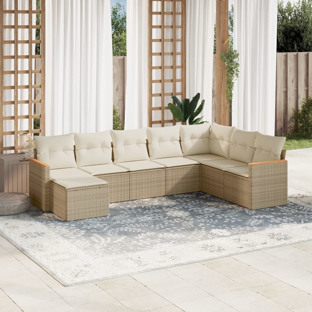 sofasæt til haven 8 dele med hynder polyrattan beige