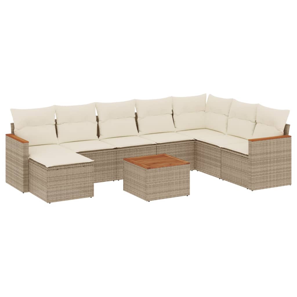 sofasæt til haven 9 dele med hynder polyrattan beige