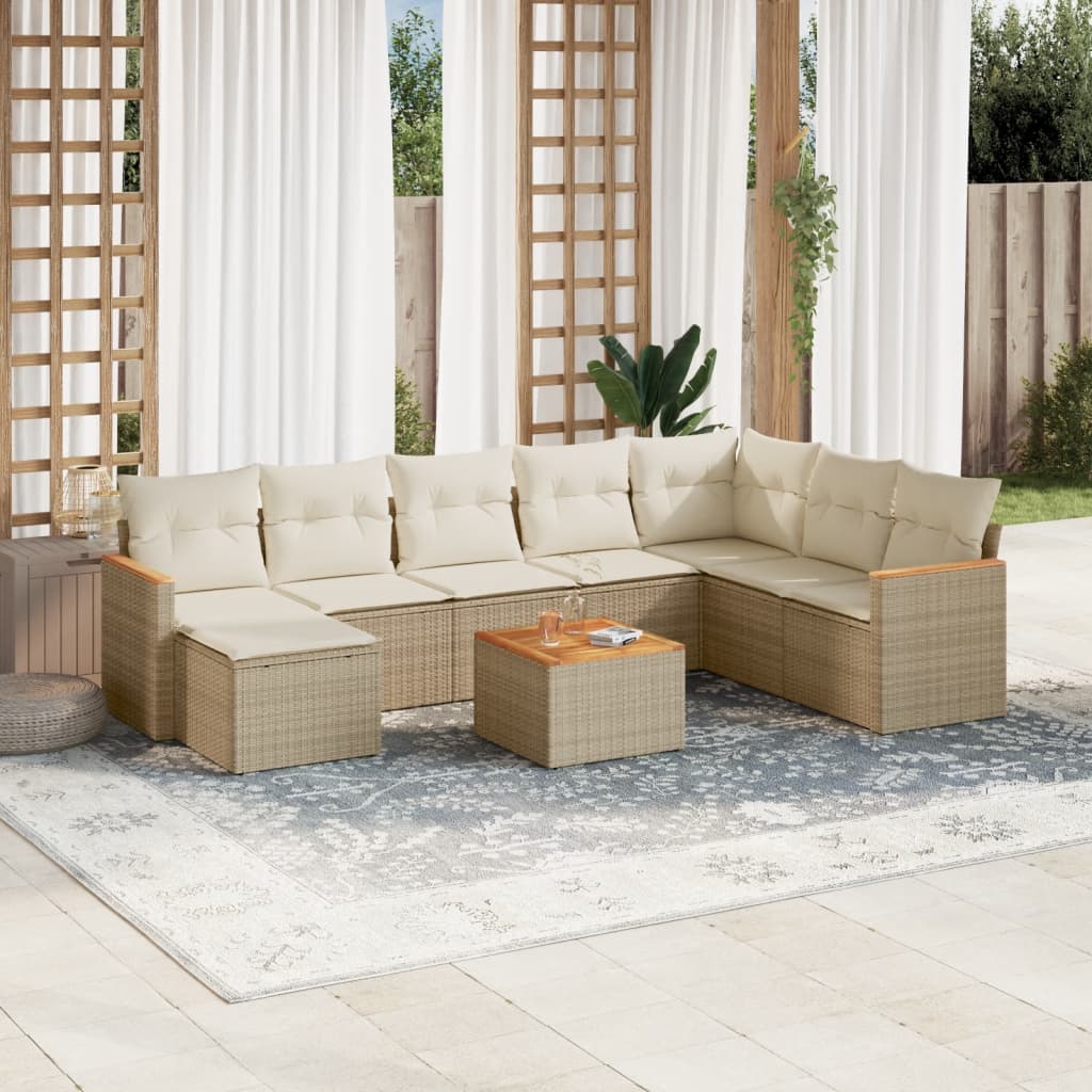 sofasæt til haven 9 dele med hynder polyrattan beige