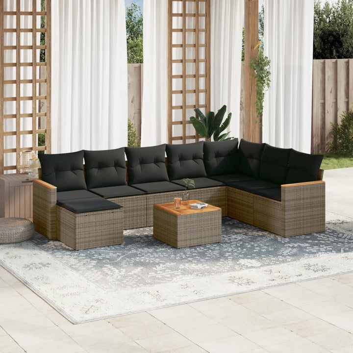 sofasæt til haven 9 dele med hynder polyrattan grå