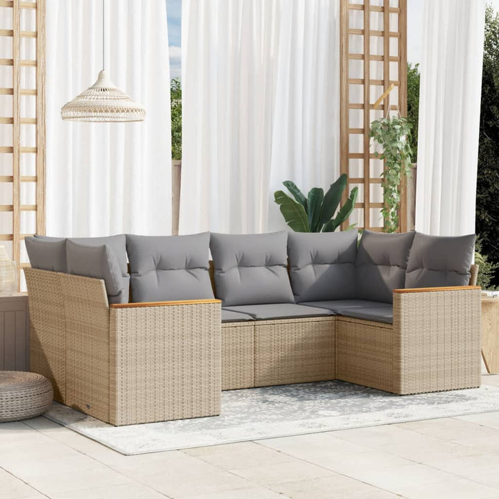 sofasæt til haven 6 dele med hynder polyrattan beige