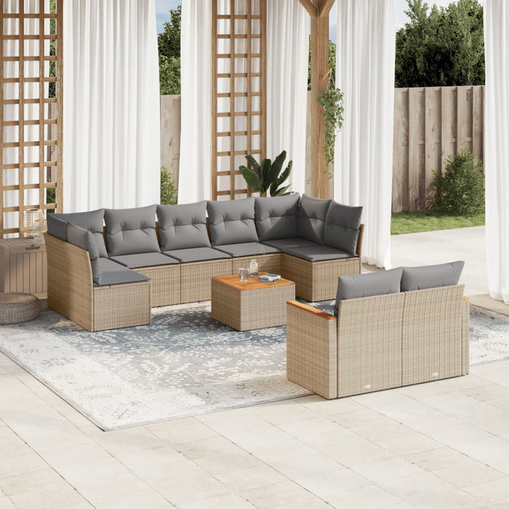 sofasæt til haven 10 dele med hynder polyrattan beige