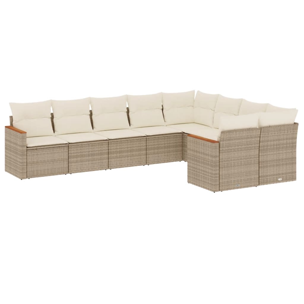 sofasæt til haven 9 dele med hynder polyrattan beige