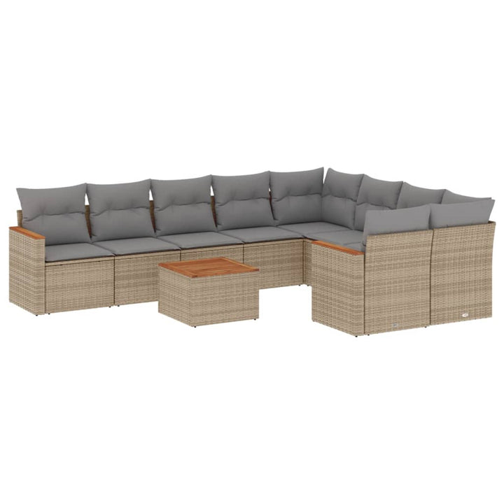 sofasæt til haven 10 dele med hynder polyrattan beige