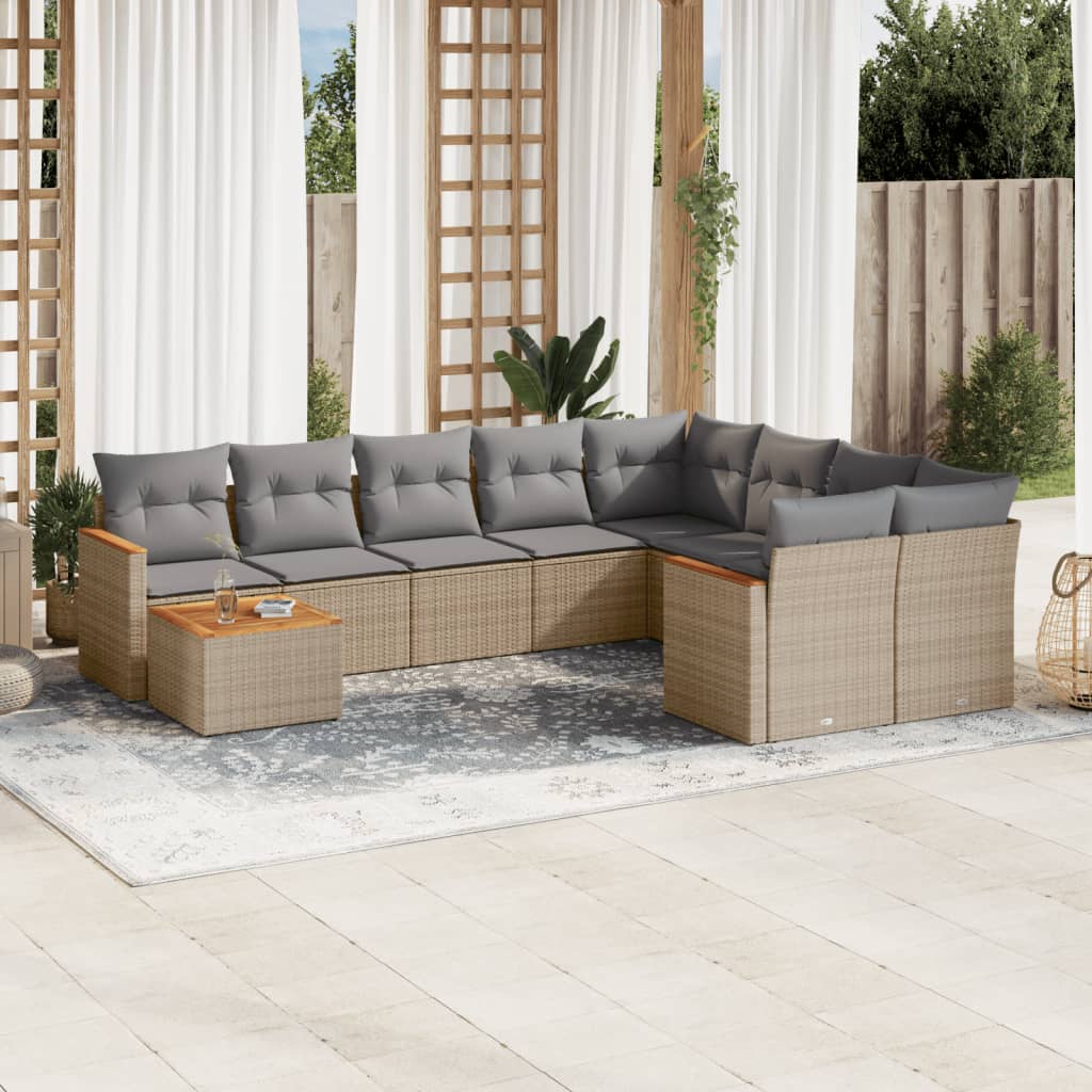 sofasæt til haven 10 dele med hynder polyrattan beige