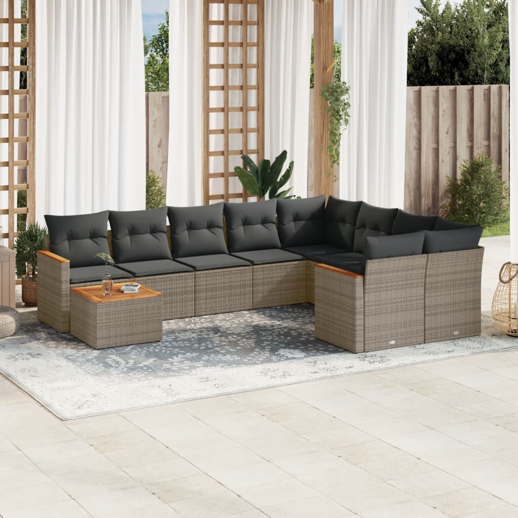 sofasæt til haven 10 dele med hynder polyrattan grå