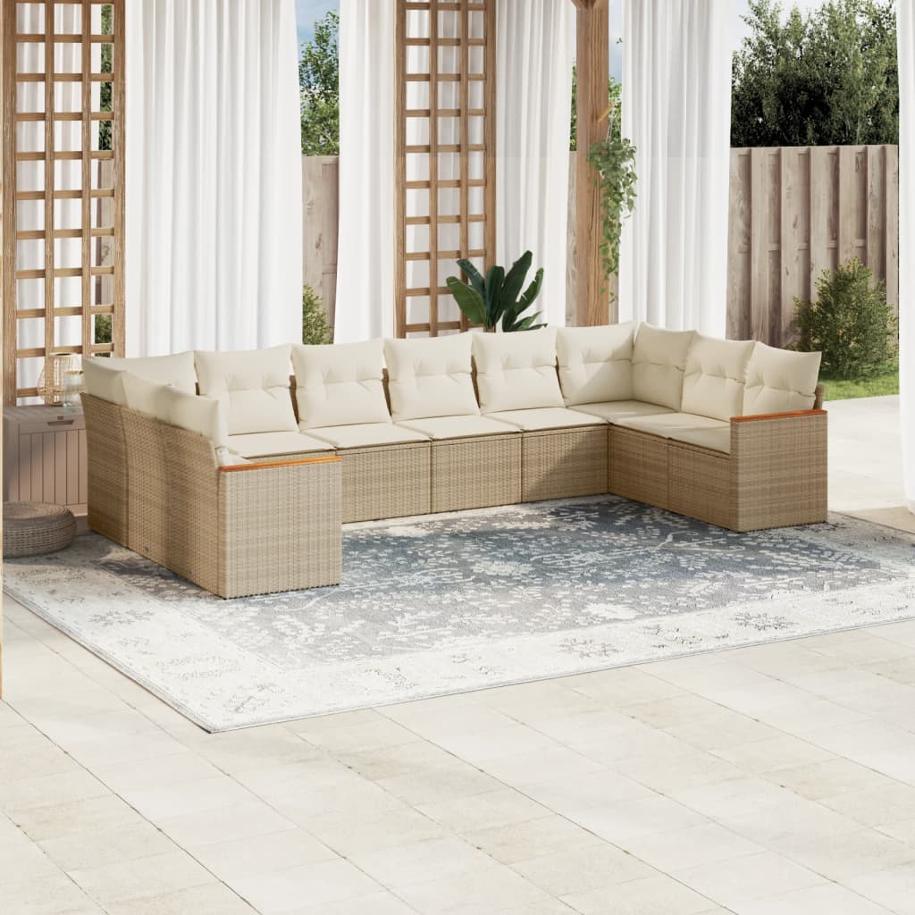 sofasæt til haven 10 dele med hynder polyrattan beige