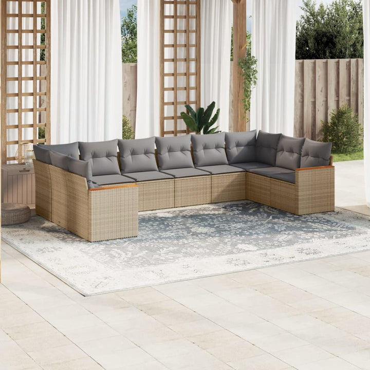 sofasæt til haven 10 dele med hynder polyrattan beige