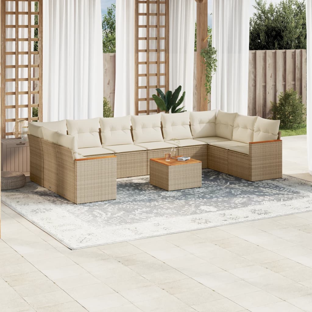 sofasæt til haven 11 dele med hynder polyrattan beige