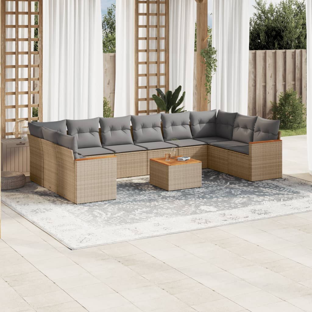 sofasæt til haven 11 dele med hynder polyrattan beige