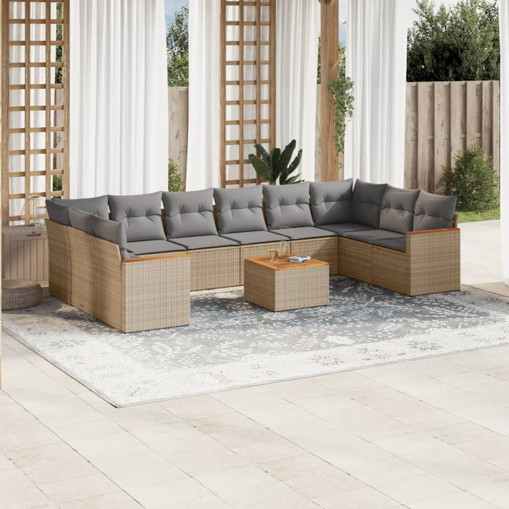 sofasæt til haven 11 dele med hynder polyrattan beige
