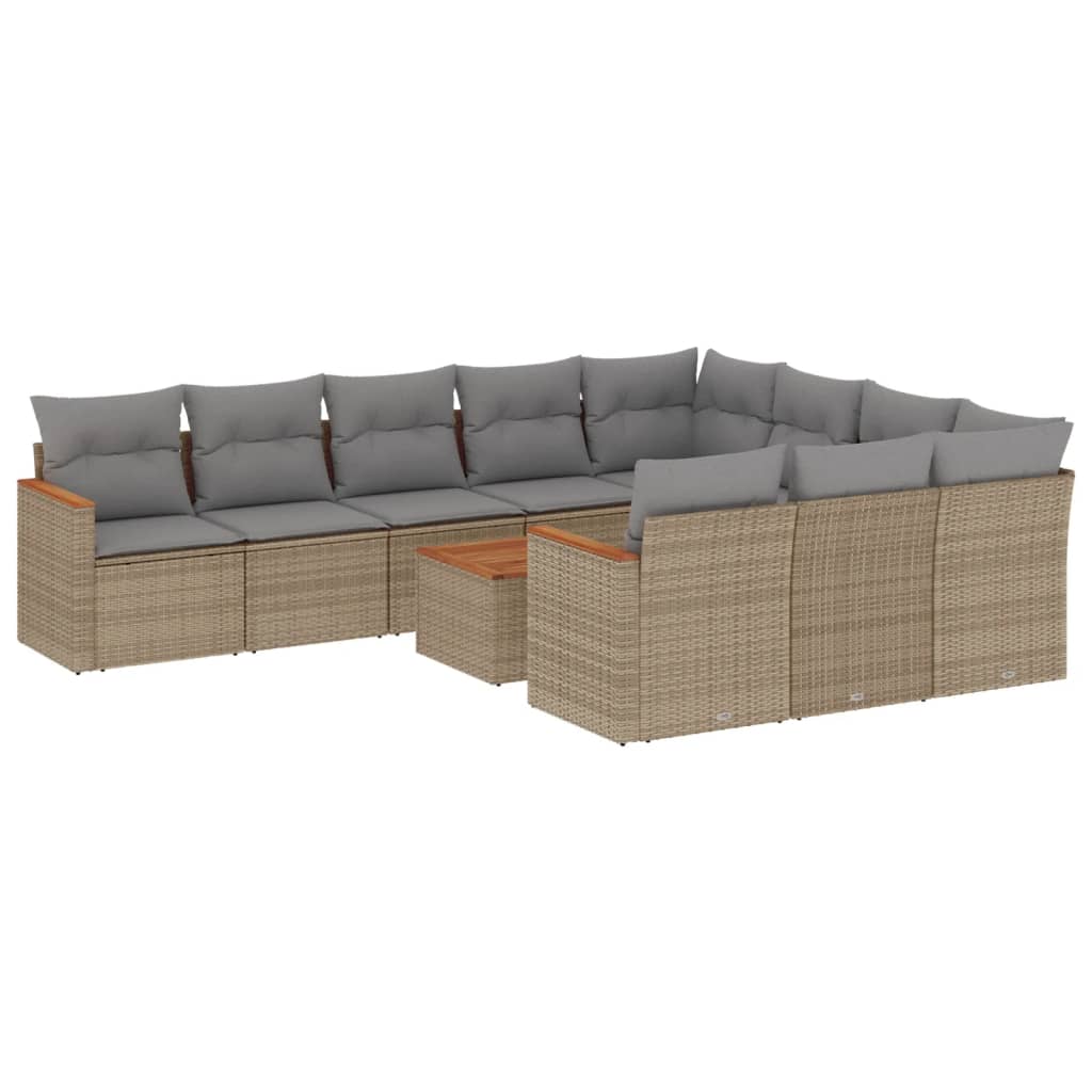 sofasæt til haven 11 dele med hynder polyrattan beige