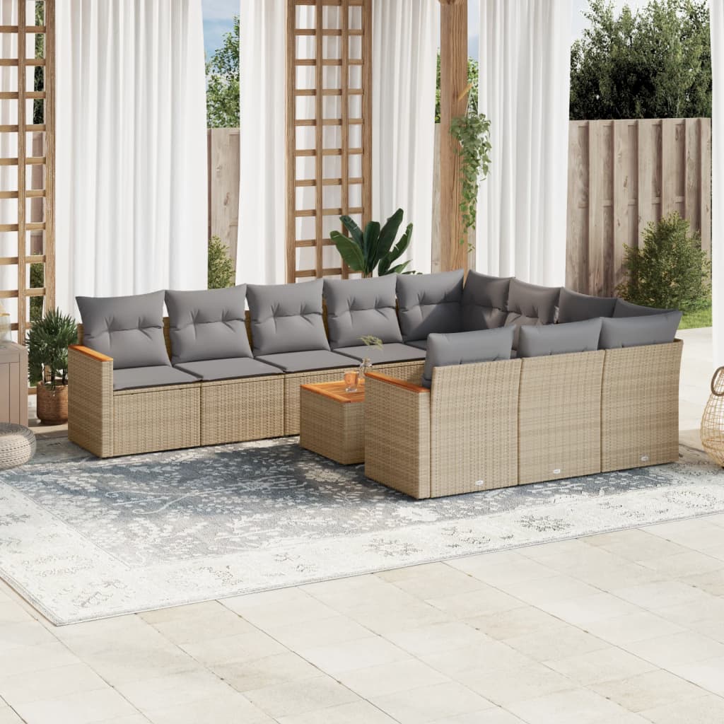 sofasæt til haven 11 dele med hynder polyrattan beige