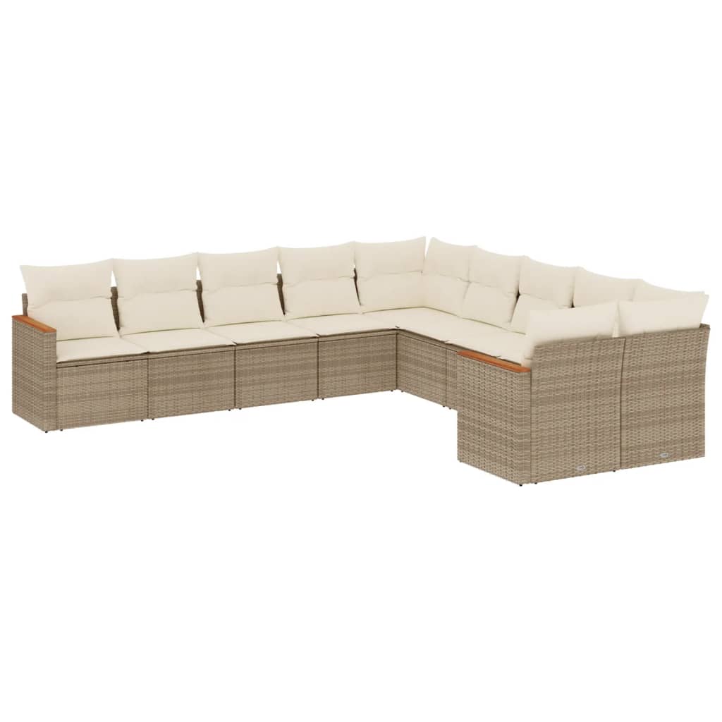 sofasæt til haven 10 dele med hynder polyrattan beige