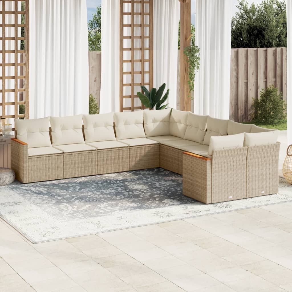 sofasæt til haven 10 dele med hynder polyrattan beige