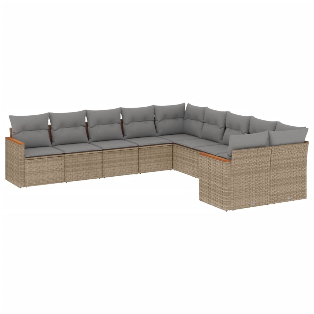 sofasæt til haven 10 dele med hynder polyrattan beige