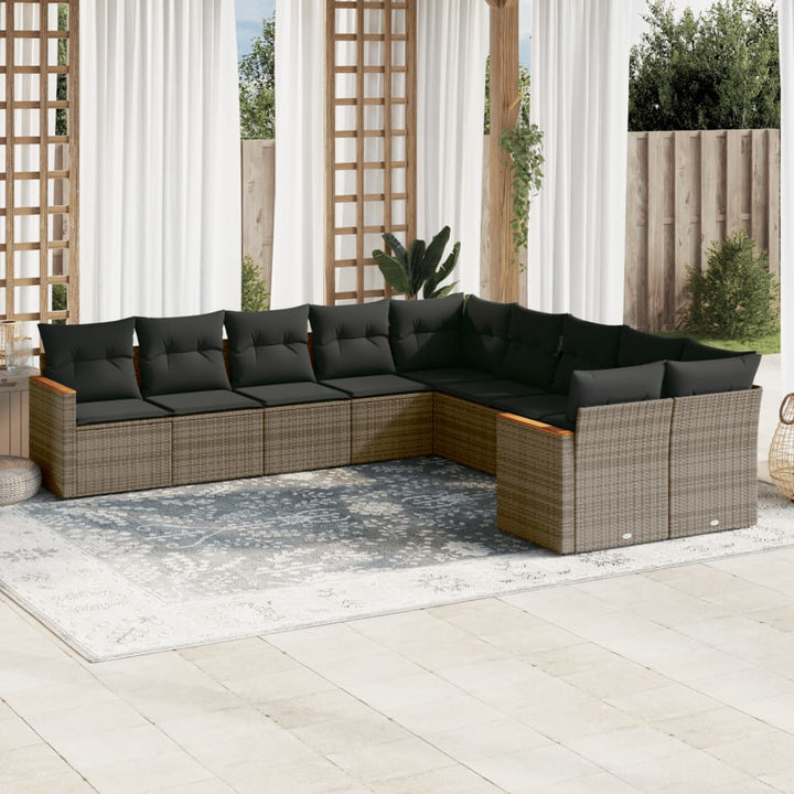 sofasæt til haven 10 dele med hynder polyrattan grå