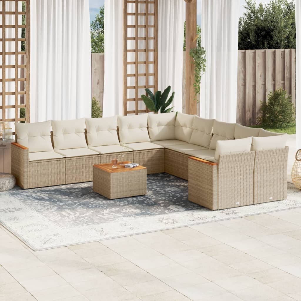 sofasæt til haven 11 dele med hynder polyrattan beige