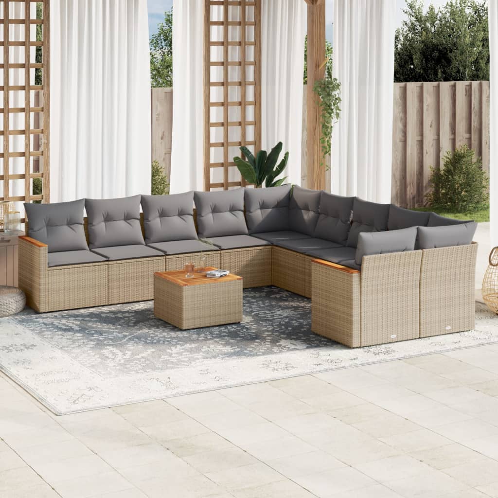 sofasæt til haven 11 dele med hynder polyrattan beige