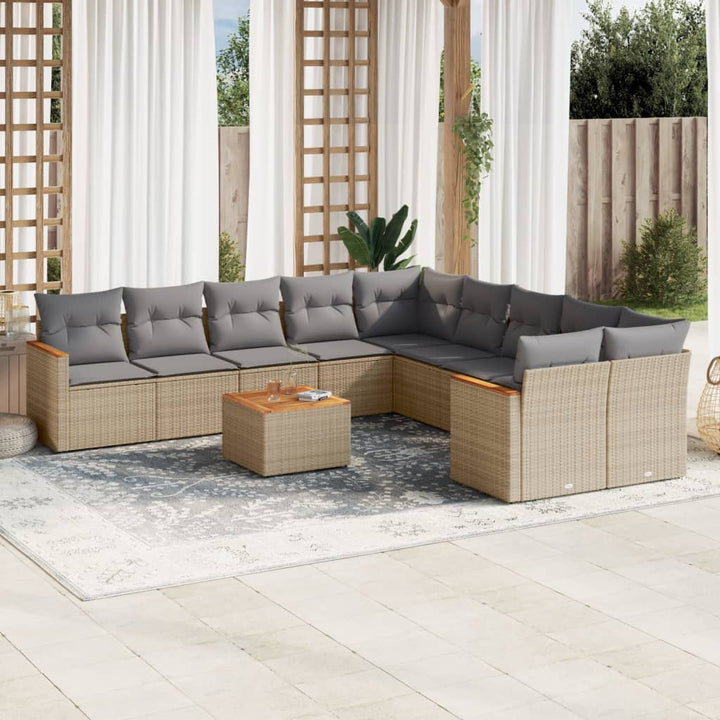 sofasæt til haven 11 dele med hynder polyrattan beige