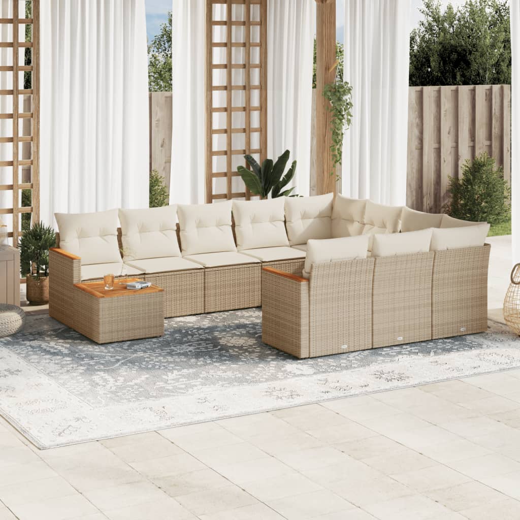 sofasæt til haven 11 dele med hynder polyrattan beige