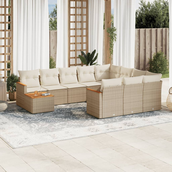 sofasæt til haven 11 dele med hynder polyrattan beige
