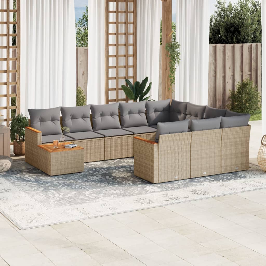sofasæt til haven 11 dele med hynder polyrattan beige