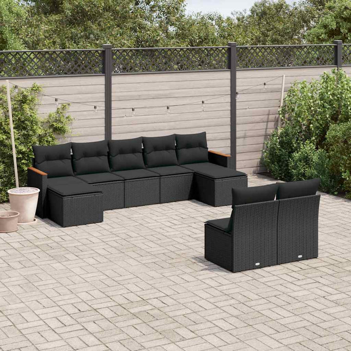 sofasæt til haven 9 dele med hynder polyrattan sort