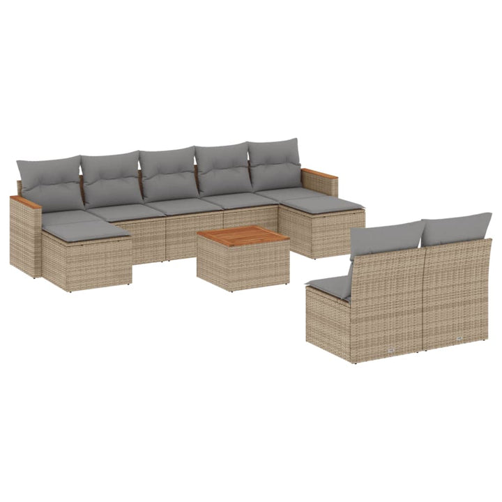 sofasæt til haven 10 dele med hynder polyrattan beige
