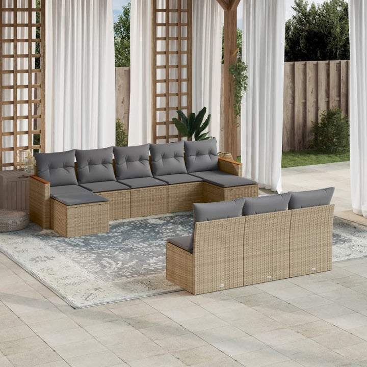 sofasæt til haven 10 dele med hynder polyrattan beige
