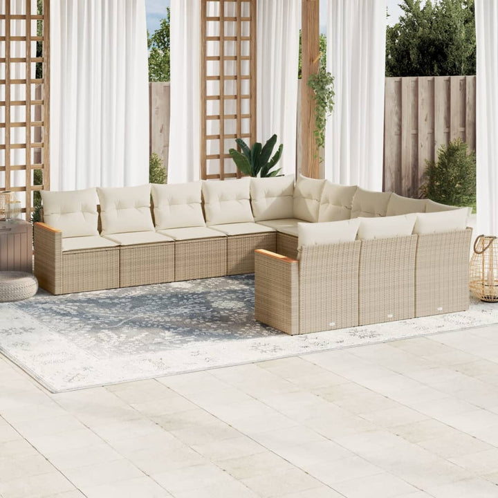 sofasæt til haven 11 dele med hynder polyrattan beige