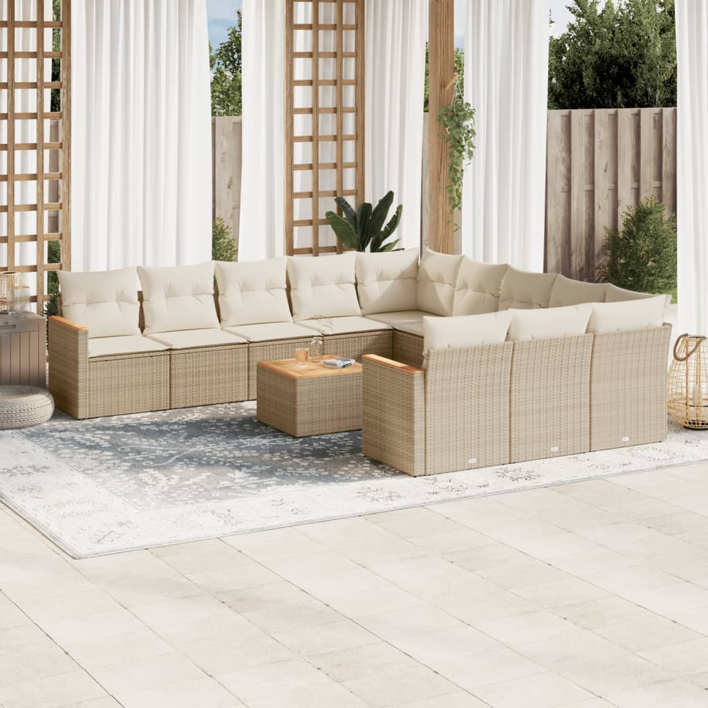 sofasæt til haven 12 dele med hynder polyrattan beige