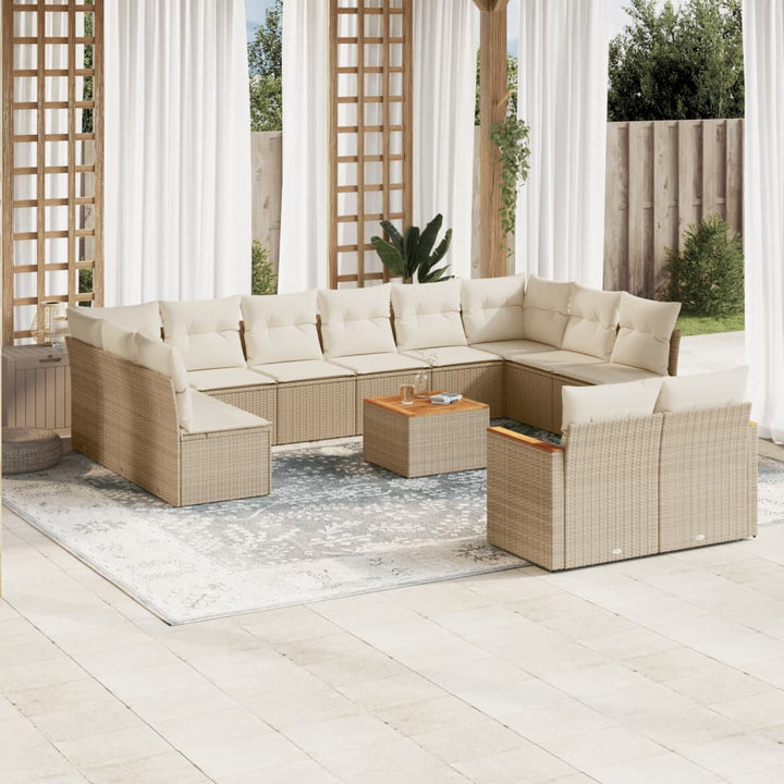 sofasæt til haven 13 dele med hynder polyrattan beige