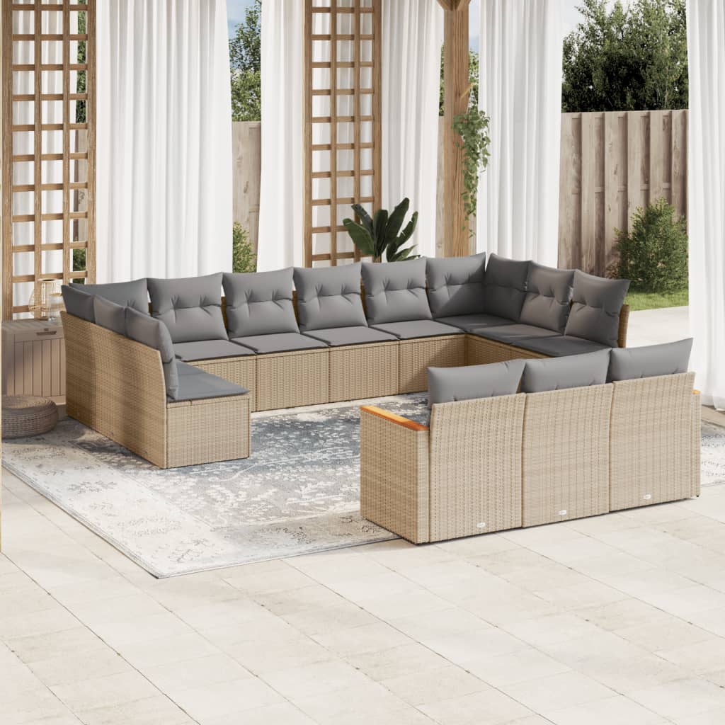 sofasæt til haven 13 dele med hynder polyrattan beige