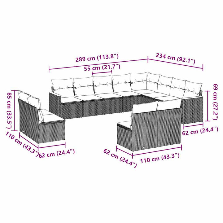 sofasæt til haven 12 dele med hynder polyrattan sort